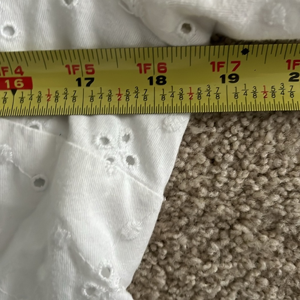 Loft White Eyelet Tiered Swing Dress medium Petite Puff Sleeves - Picture 7 of 8